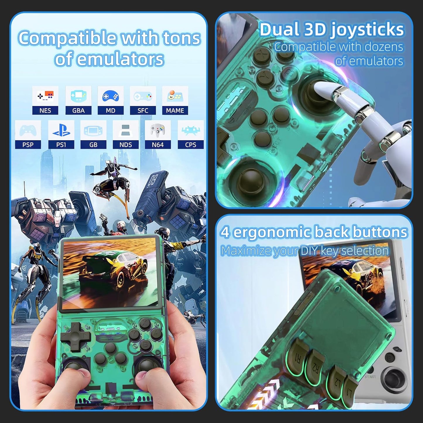 R40S PRO Retro Gaming Console, 30000+ HD Games Handheld Game Console, 3800mAh Rechargeable Mini Retro Video Console with 256GB TF Card, Portable Pocket Arcade (Transparent Green)