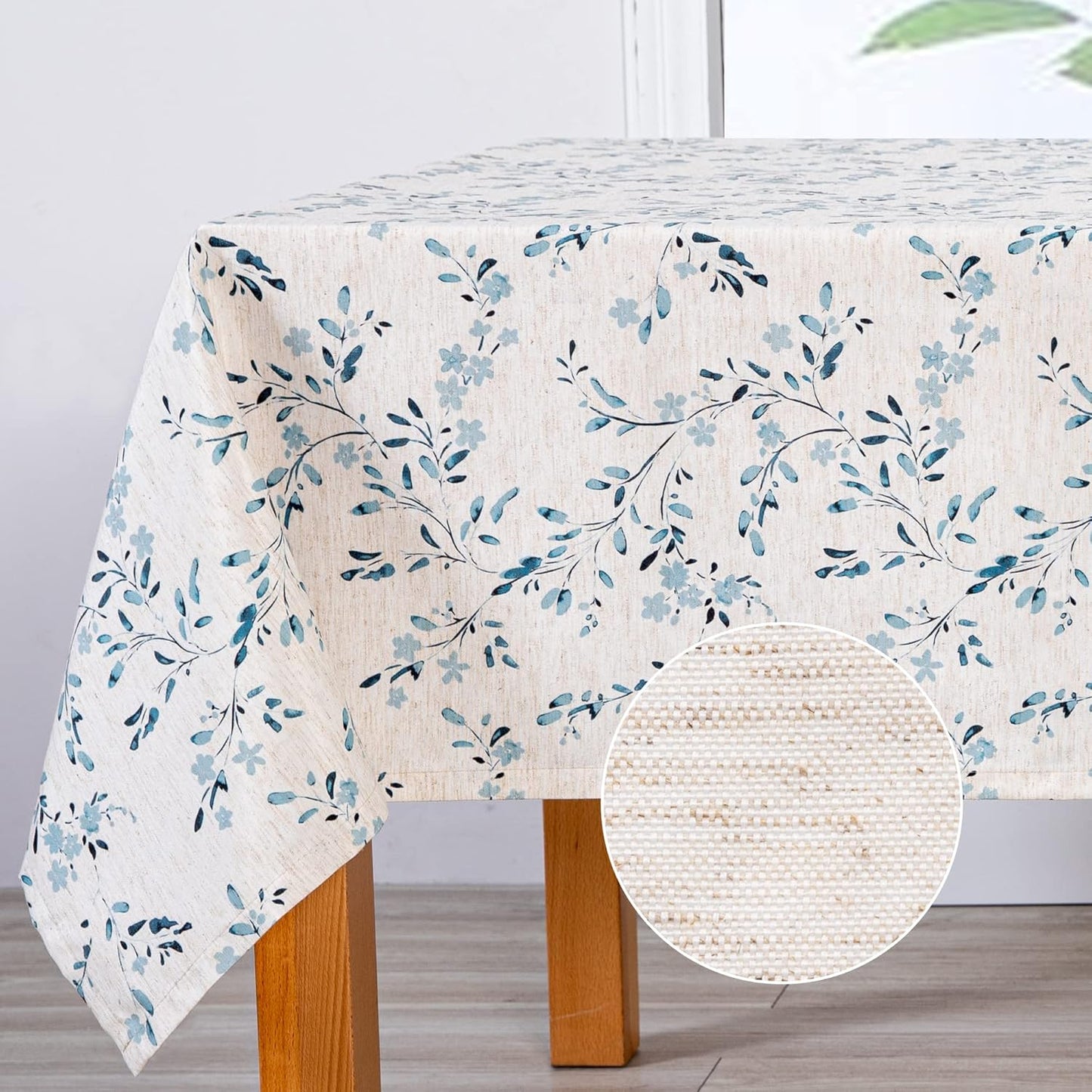 Mysky Home Rectangle Table Cloth 60x120 Inch - Spring Summer Floral Tablecloth, Waterproof Linen Fabric Oblong Table Cloth for Kitchen Dining Tablecloth for 6 Feet Table Blue, Small Blue Flower Design