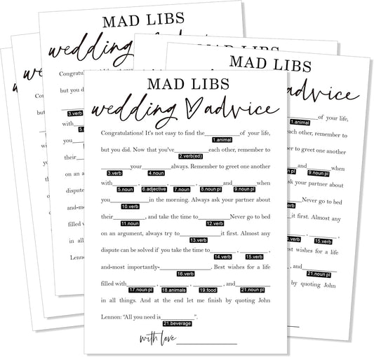 Wedding Advice Cards - Advice and Wishes for the Newlyweds Mr and Mrs Bride & Groom Perfect for Bridal Shower Wedding Games and Guest Book Alternative Pack of 25 Minimalist White 5x7 Inch Cards - A08