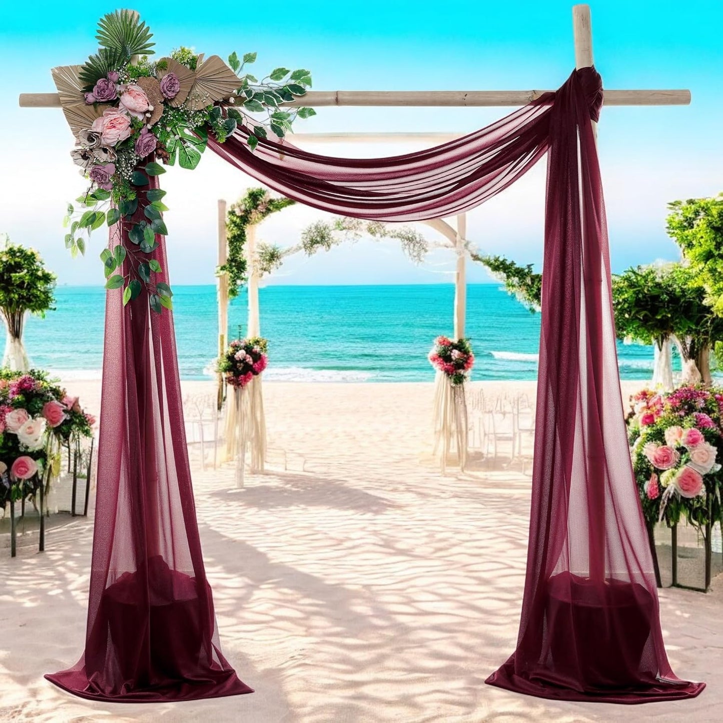 MDS Halloween Chiffon Draping Fabric - 1 Panel, 30" Wide x 75ft Long - Sheer Spooky Arbor & Canopy Drapery for Haunted House Backdrops, Party Ceilings, DIY Costumes & Themed Events - Burgundy