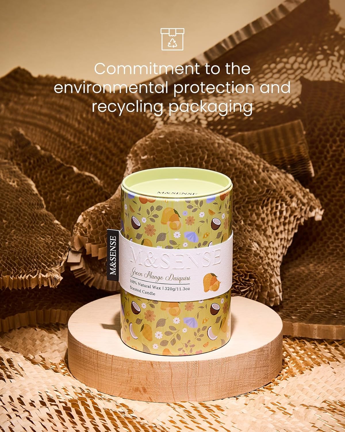 M&SENSE Green Mango Daiquiri Scented Candle, Medium Jar Candle 11.3oz Natural Soy Wax for Home Scented, Floral Candles Gift for Spring Holiday, Up to 70 Hours Burning Long-Lasting Fragrance