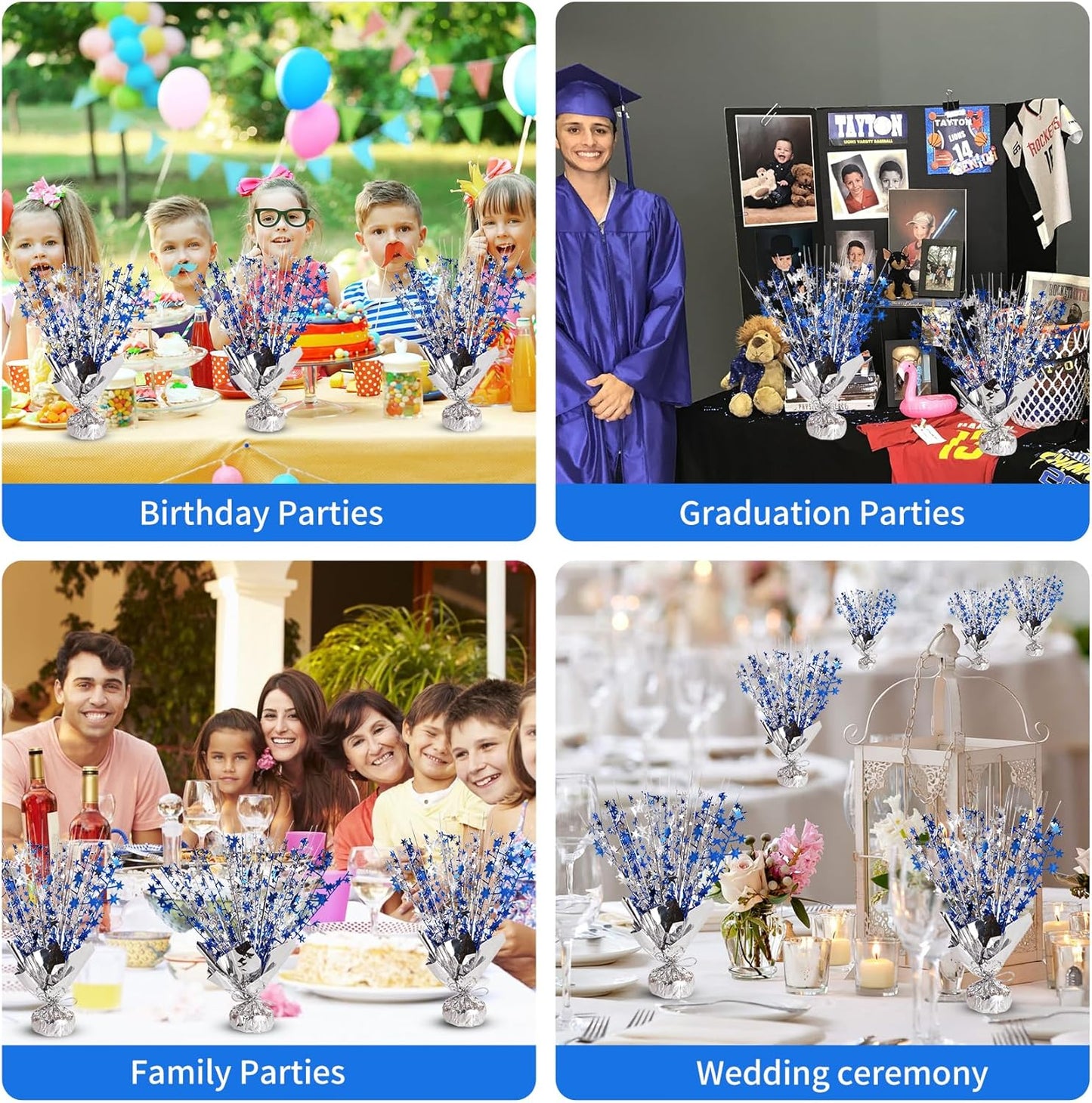 6 Pack Star Table Centerpieces for Party, Birthday Table Decorations for Kids Adults, Party Centerpieces for Tables for Wedding Baby Shower Graduation Holiday Event (Silver NavyBlue)