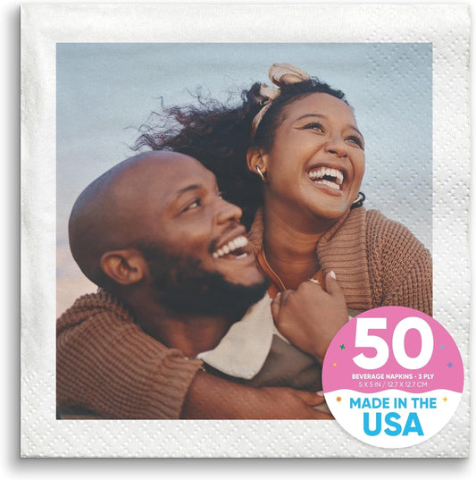Big Dot of Happiness Custom Photo Party Napkins, Personalized Engagement, Wedding, Graduation, Birthday Decor, White 3-Ply Paper Beverage Napkins - 50 Count