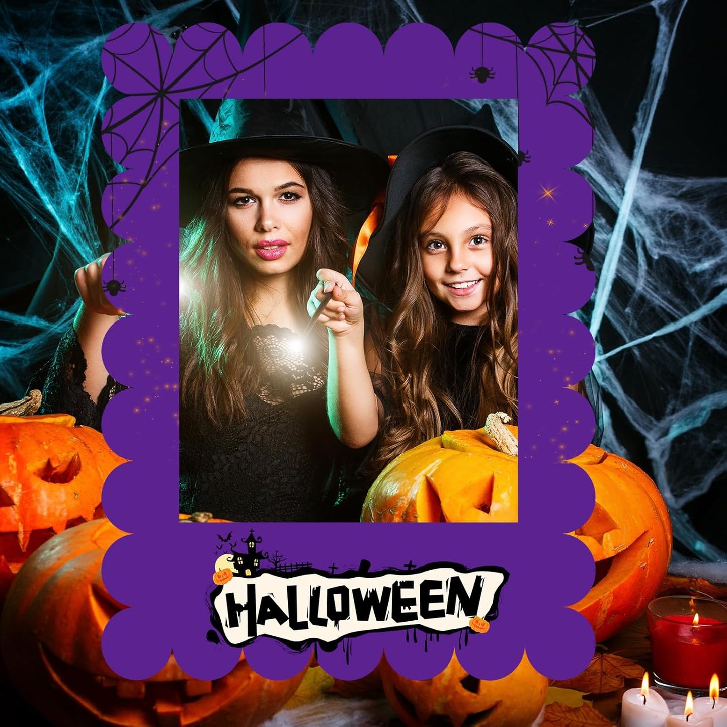 32 x 24 Inch Large Blank DIY Photo Booth Props Picture Frame Party Frame DIY Photo Booth Props Selfie for Halloween Christmas Birthday, Holiday Party(Purple,Scalloped)