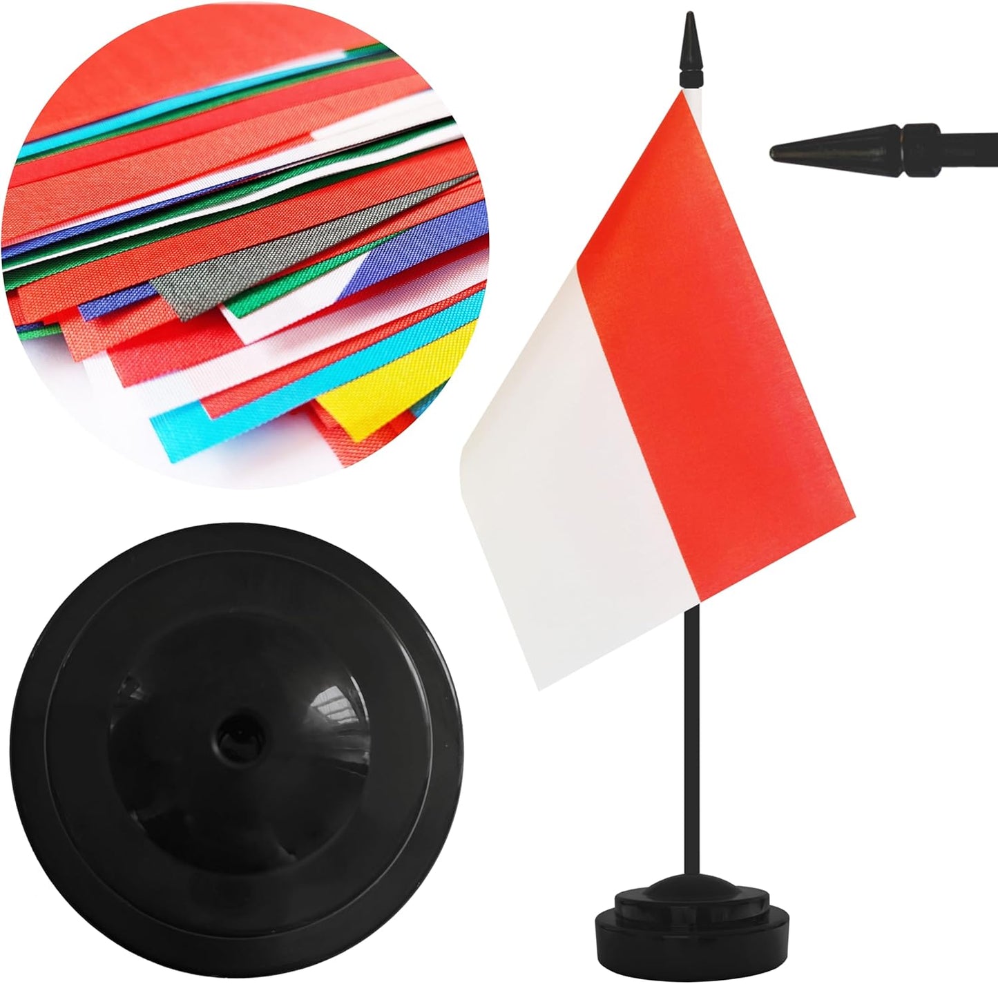 12 Pack Indonesia Desk Flags, Indonesian Desktop Flag, Small Miniature Office Flags with 12" Black Pole and Black Base, Offices, Classroom, Home, Festival Decoration (Indonesia)
