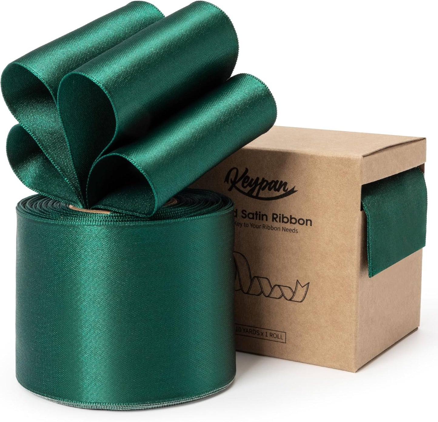 Green Satin Ribbon Double-Faced Wired Ribbons for Gift Wrapping Flower Bouquet Bows Wedding Invitation Christmas Decor Crafts 2-1/2 Inch 10 Yards
