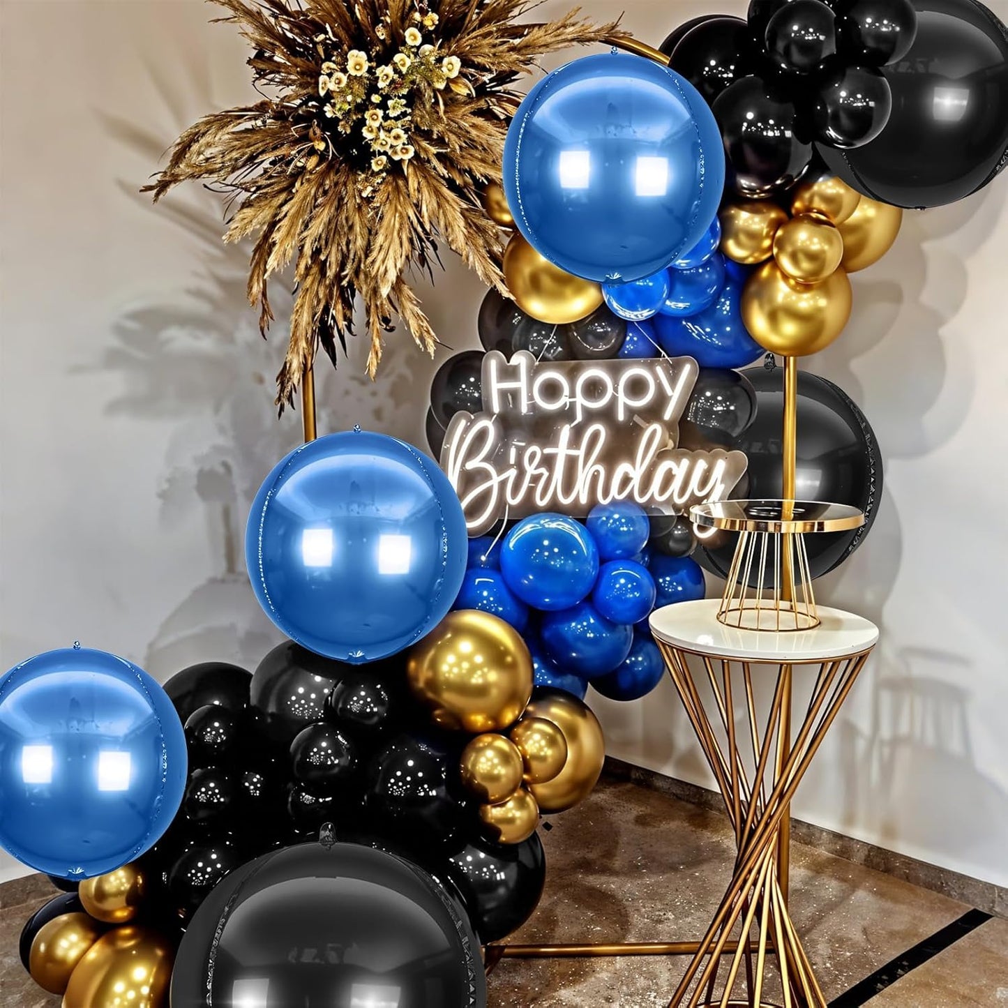 6Pcs Blue Black Round Foil Balloons,Giant 4D Round Ball Balloon,22 Inch Metallic Blue Black Balloons for Birthday Wedding Graduation Prom Party Decorations