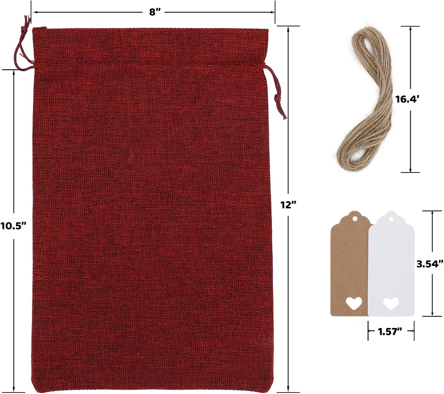 Tapleap Burlap Bags with Drawstring - 10Pcs 8x12 Red Gift Sacks for Wrapping Halloween Favors, Breads, Mason Jars, For Birthday, Wedding, Fall Themed Party or Household Use