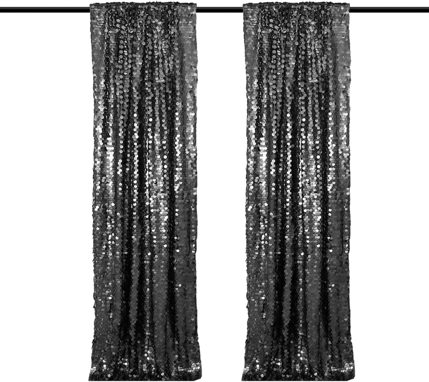 JYFLZQ Black Payette Sequin Backdrop Curtains 4ft x 8ft 2 Panels Shimmer Wall Backdrop Big Sequin Background Thick Glitter Photo Booth Backdrops for Birthday Graduation Prom Parties