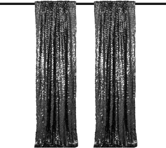 JYFLZQ Black Payette Sequin Backdrop Curtains 4ft x 8ft 2 Panels Shimmer Wall Backdrop Big Sequin Background Thick Glitter Photo Booth Backdrops for Birthday Graduation Prom Parties