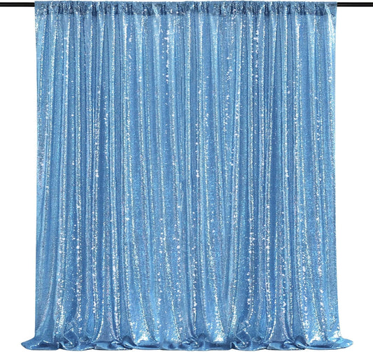 Baby Blue Sequin Backdrop Curtain 7ft x 7ft Glitter Photo Background for Wedding Baby Shower Party Stage Decorations