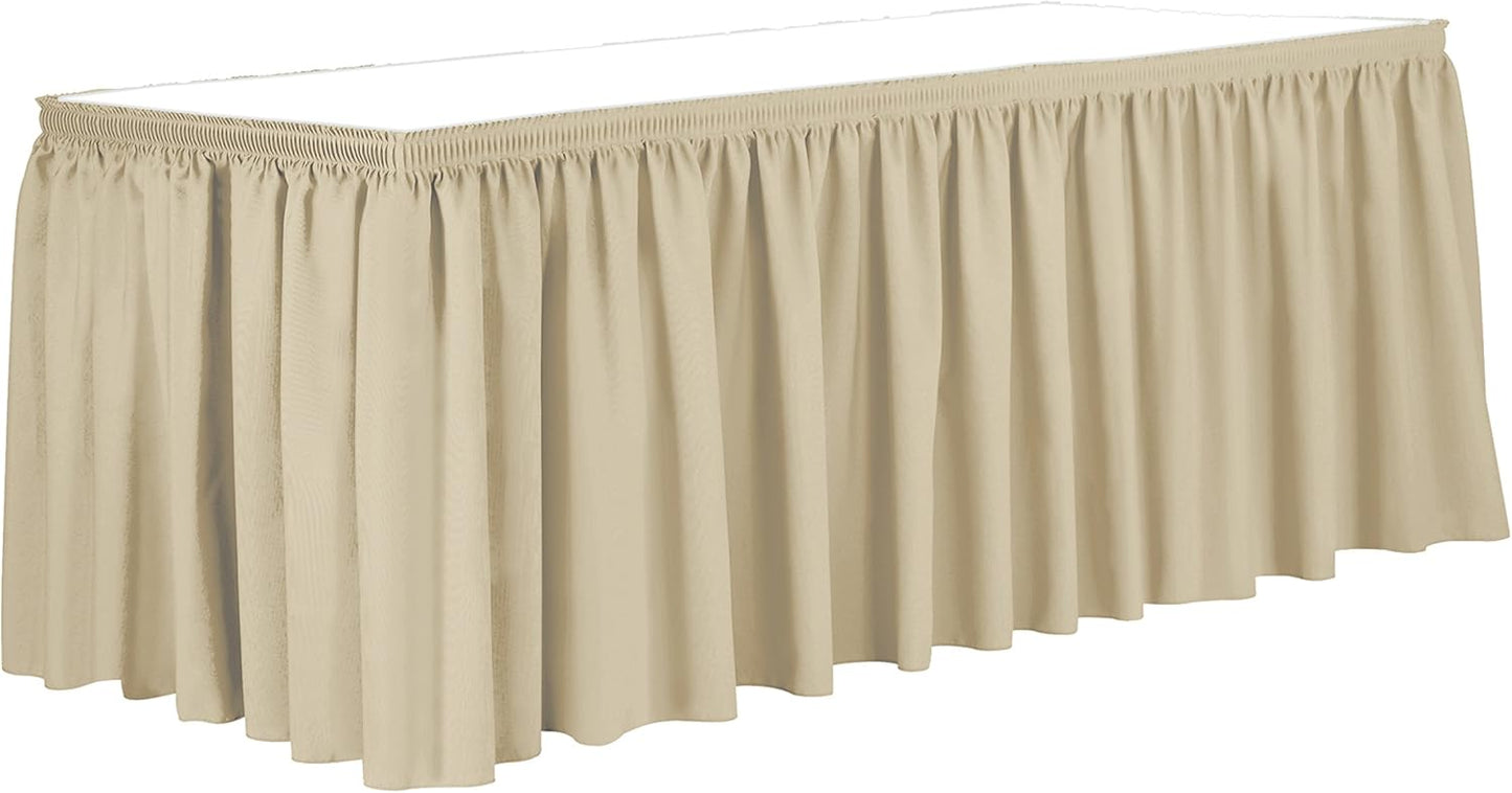 Ultimate Textile Pleat Polyester Fabric Table Skirt - Machine Washable Flame Resistant with Clips for Events, Weddings & Trade Shows, Cut & Sewn in Paterson, NJ - Tan, 21' Shirred Pleat