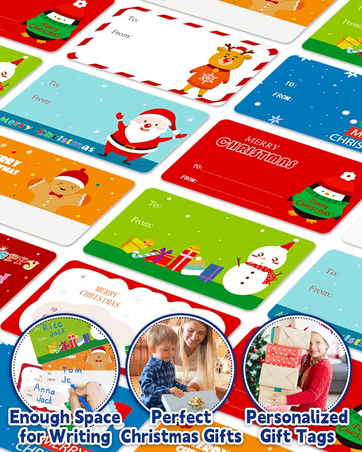 Greingways 500 Christmas Name Tags Stickers - Self Adhesive Labels for Gifts, Bags, Boxes, Wrapping Paper, Christmas Gift Tags Xmas Labels for Gifts Bags Boxes Xmas Holiday Wrapping Paper