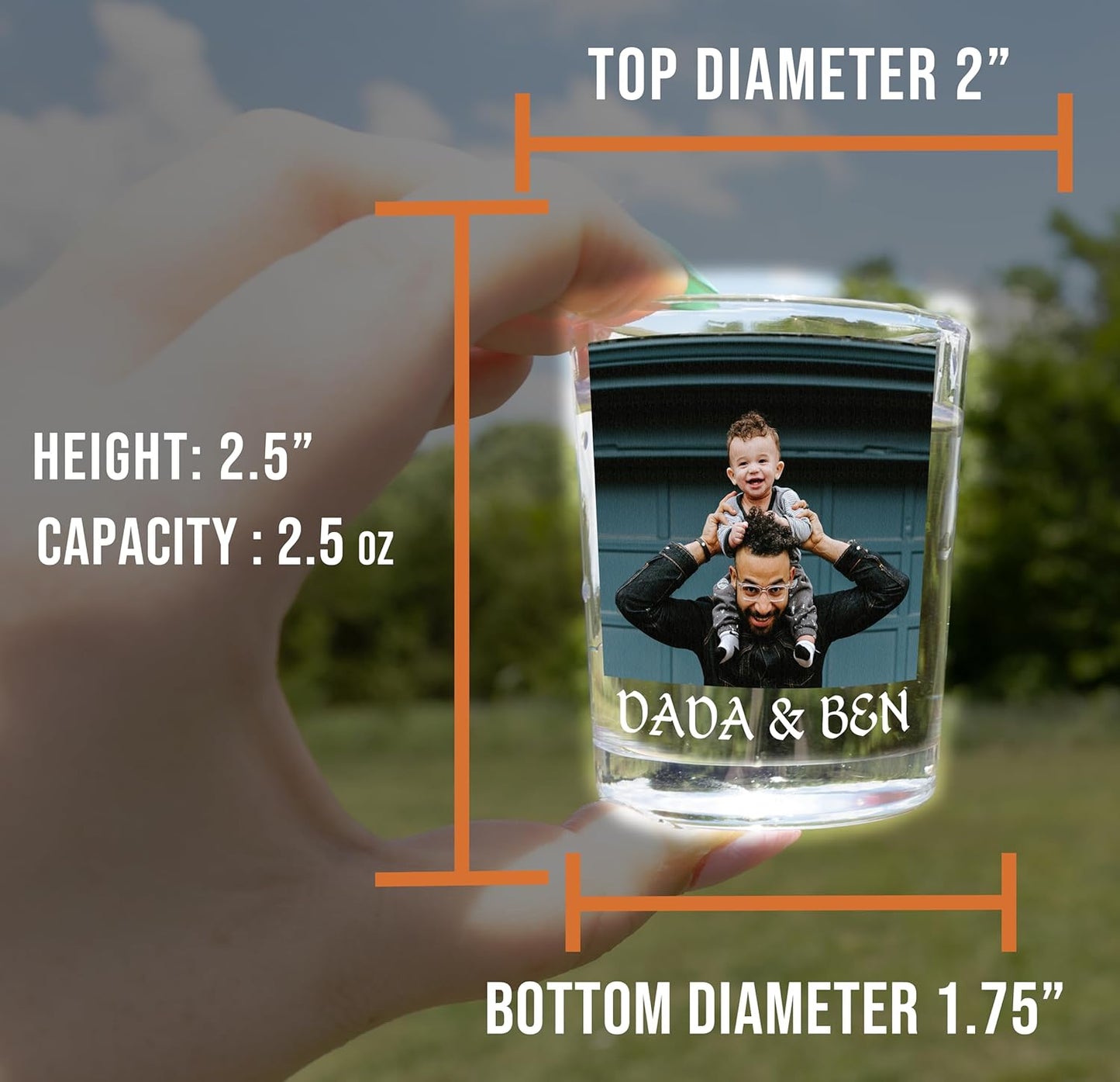 1pk Personalized Printed Photo 2.5oz Shot Glass - Mother's Day Gifts for Dads and Moms,custom image or pictures–anniversaries, party favors, bachelor or bachelorette party,21st birthday shot glass