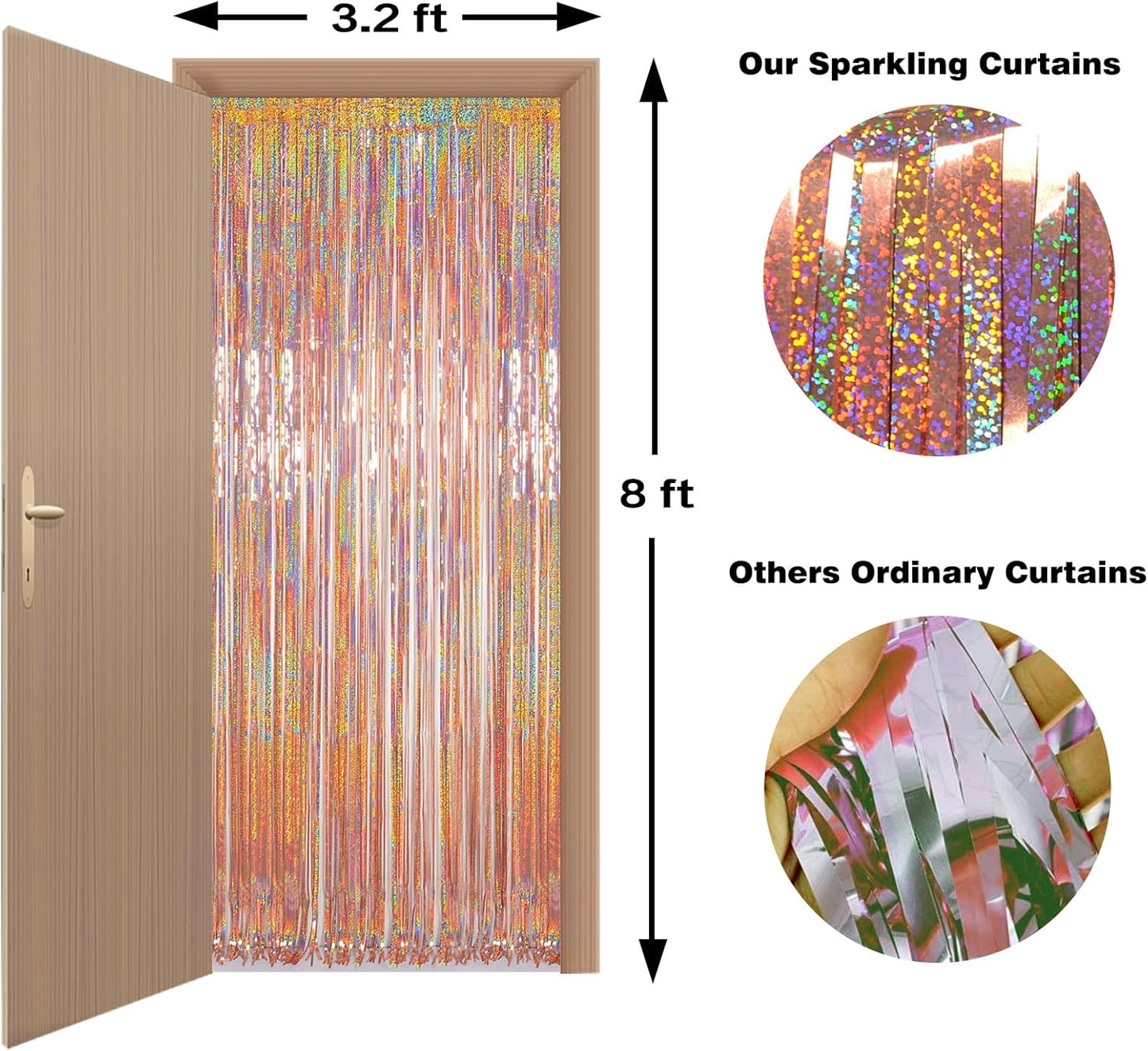 Foil Fringe Backdrop, Melsan 2 Pack 3.2 ft x 8.2 ft Tinsel Foil Fringe Curtains, Sparkle Fringe Curtains for Bachelorette Party Decorations Photo Background Decoration, Rose Gold