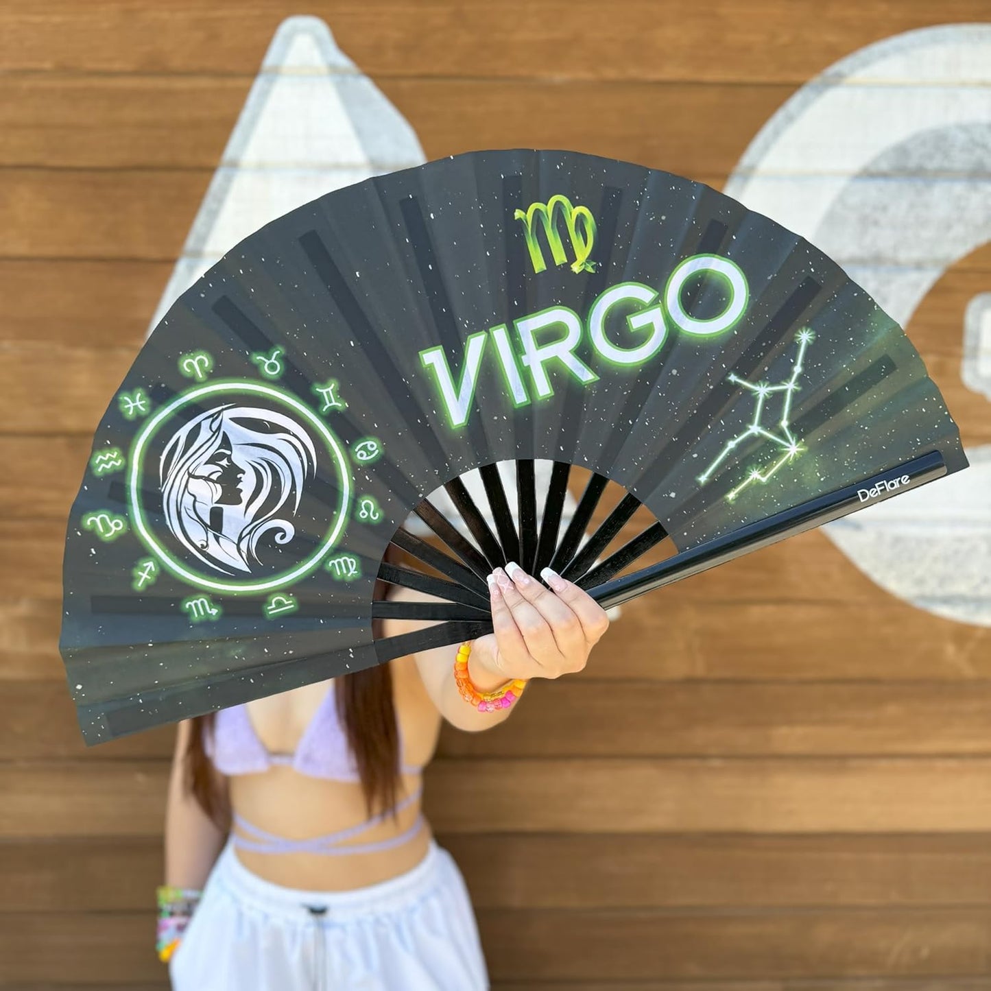 DeFlare | Cosmic Zodiac Rave Fan | Zodiac Sign Hand Fan | Astrology Rave Fan | Hand Fan | Large Rave Fan | Large Clacking Fan