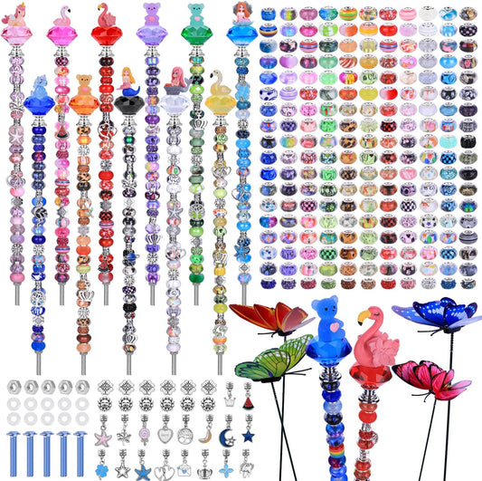 AIPRIDY 252 Pcs DIY Fairy Wand Garden Stakes Kit,Multiple Color Scheme European Beads Crystal Diamond Tops and 12 or 10 Inch Threaded Rods,Stainless Steel Stakes with Diamond Toppe(Fairy Tale)