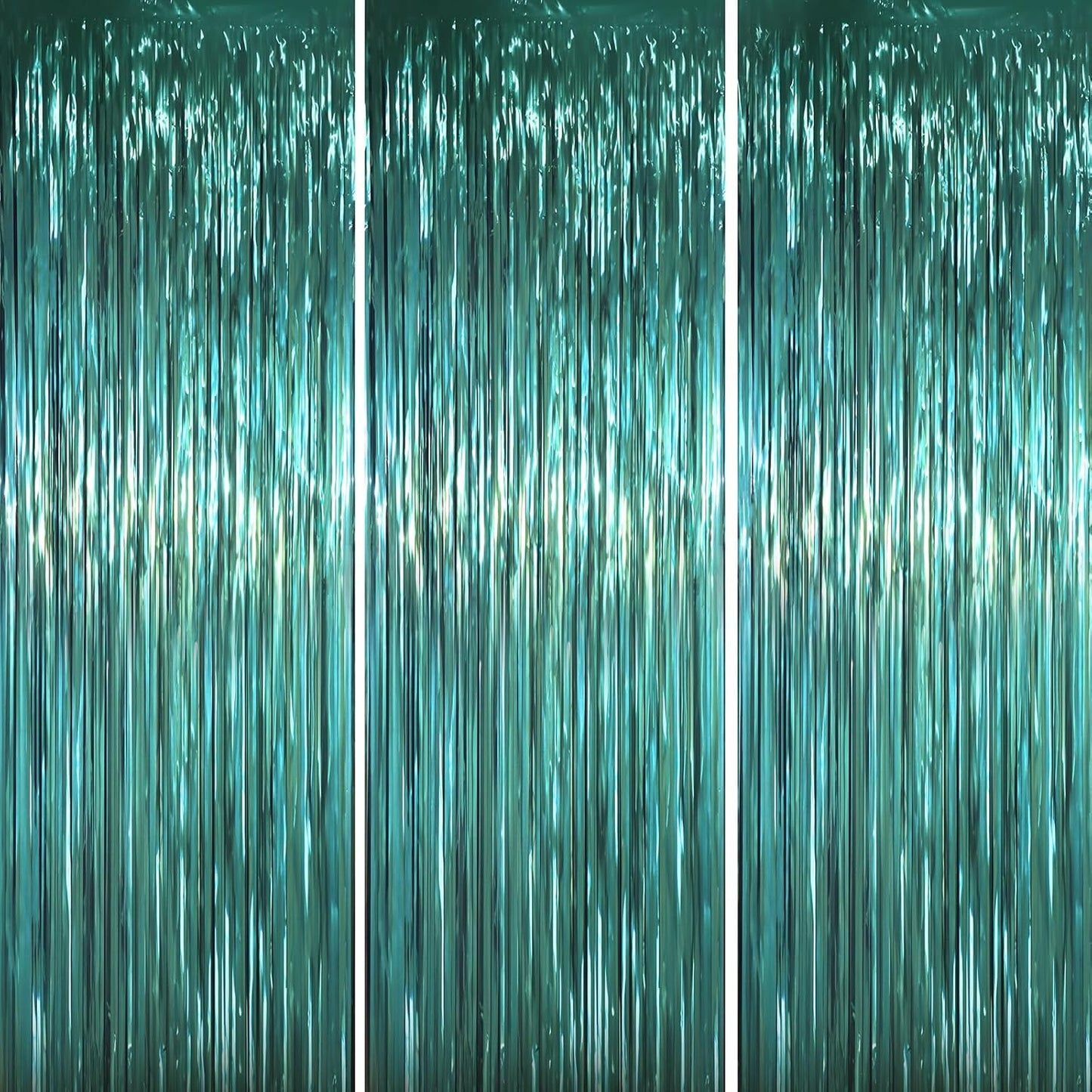 3 Pack 3.3 x 6.6 ft Dark Green Foil Fringe Backdrop Curtains, Tinsel Streamers Party Decorations, Fringe Backdrop for Birthday, Baby Shower, Gender Reveal, Graduation