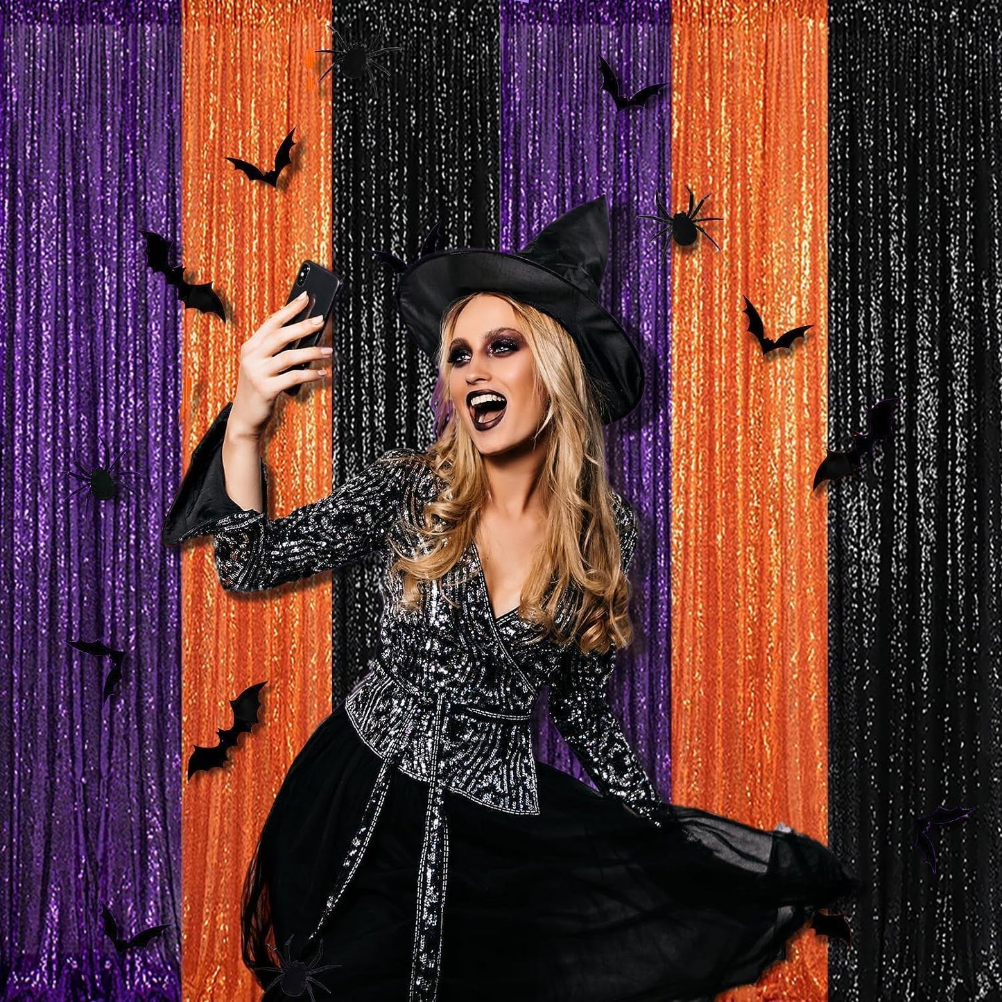 Orange Sequin Backdrop 2FTx8FT 2 Panel Glitter Fall Sequin Backdrop Sparkle Photo Background for Birthday Halloween Easter Thanksgiving