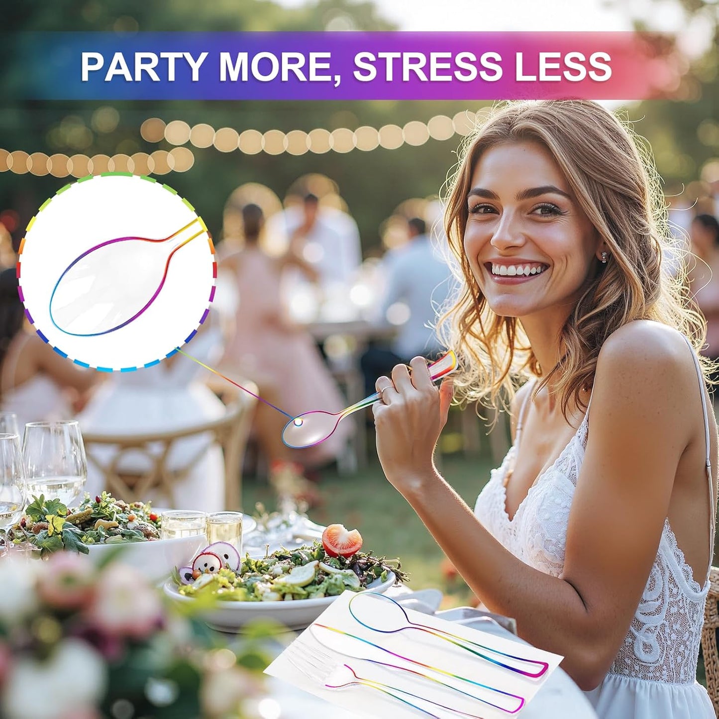 WDF 180 PCS Rainbow Plastic Silverware - Clear Colorful Cutlery Disposable Heavy Duty Include 60 Forks, 60 Knives and 60 Spoons - Colorful Disposable Utensils for Trolls Party/Birthday Party