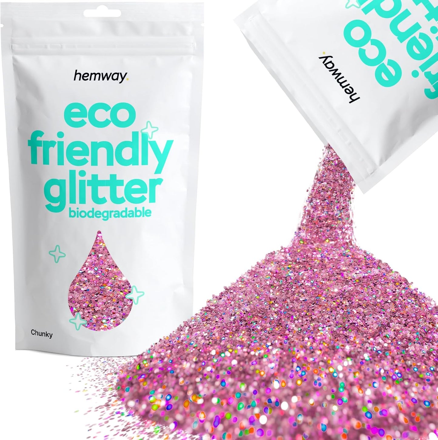 Hemway Eco Friendly Biodegradable Glitter 100g / 3.5oz Bio Cosmetic Safe Sparkle Vegan for Face, Eyeshadow, Body, Hair, Nail and Festival Makeup - Chunky (1/40" 0.025" 0.6mm) - Rose Pink Holographic