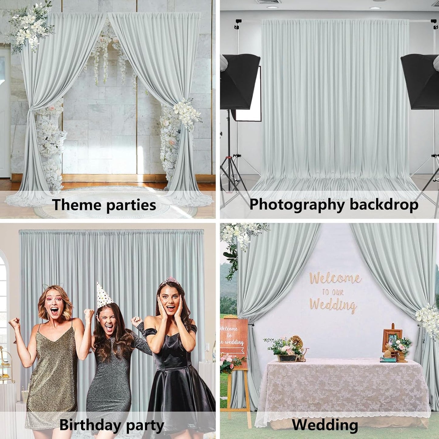 10 x 7 Feet Silver Backdrop Curtain for Partie, Background Curtains for Photoshoot, Birthday, Wedding, Halloween, Thanksgiving, Christmas, New Year Party Decorations 5Ft x 7Ft, 2 Panels