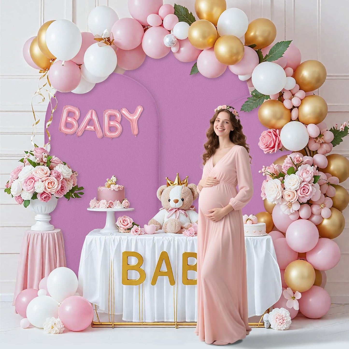 Wedding Arch Covers Arch Backdrop Cover Arch Stand Covers 7.2FT 6FT Set of 2 Arch Cover Spandex Fabric Stretchy Backdrop for Wedding Birthday Party Decoration Baby Shower (Lilac)