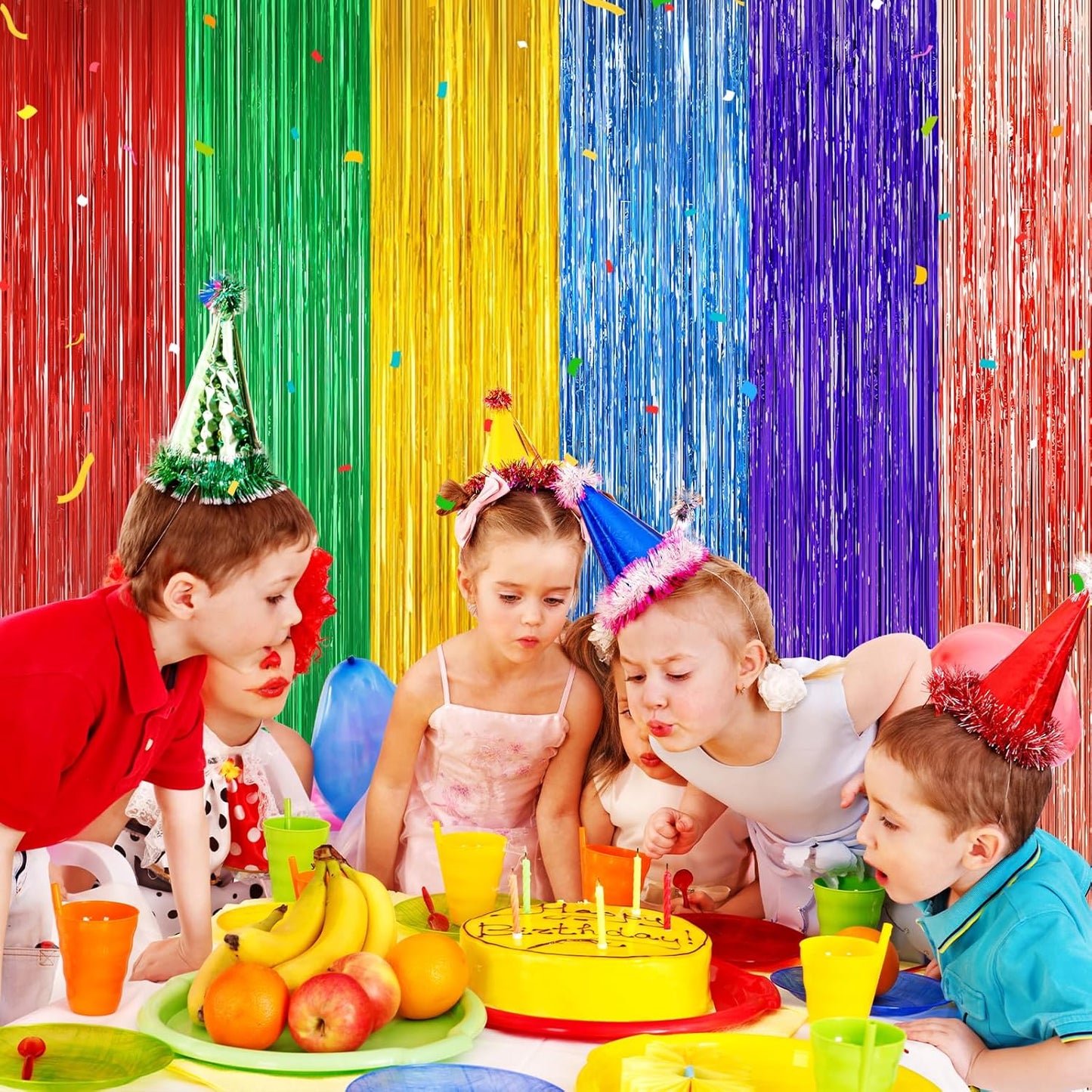 Rainbow Metallic Tinsel Foil Fringe Curtains Backdrop, 2Pack Party Streamers for Birthday Party Decorations Halloween Christmas Decors Foil Curtain Backdrop for Bachelorette Bridal Anniversary Party