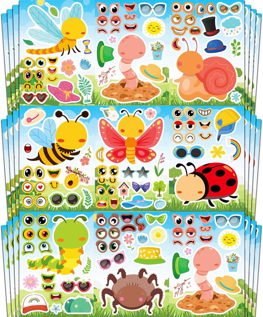 Aowplc 32 Sheets Insect Make-a-Face Stickers for Kids, Fun Spring Party Supplies, Crafts & Classroom Activities