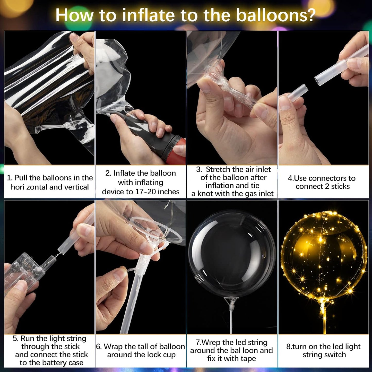 Vinsot 30 Pack LED Bobo Balloons Light Up Balloons Clear Helium Bubble Bobo Glow with String Lights for Parties Birthday Wedding Decoration(Warm Light)