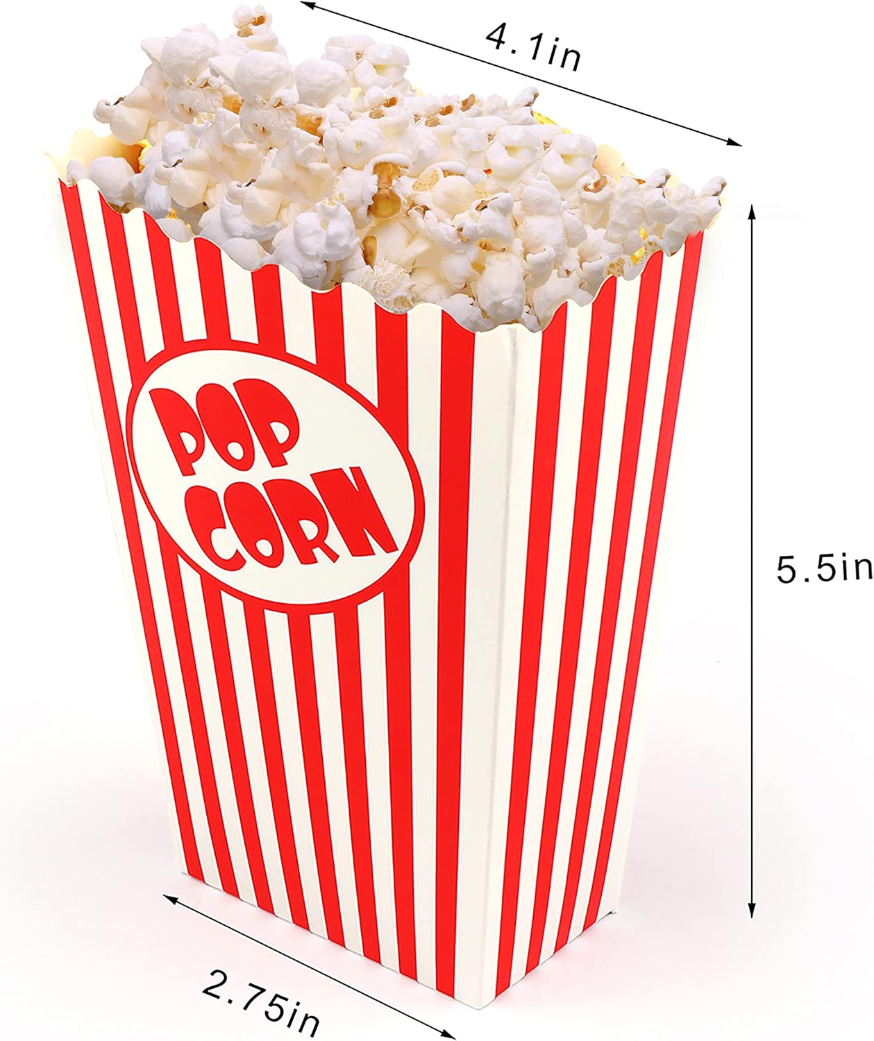 25 Pcs Small Popcorn Boxes for Party 5.5 Inches Tall Red & White Striped Popcorn Bags Mini Popcorn Buckets & Popcorn Bowl for Movie Theater, Home, Carnival Decorations (25)