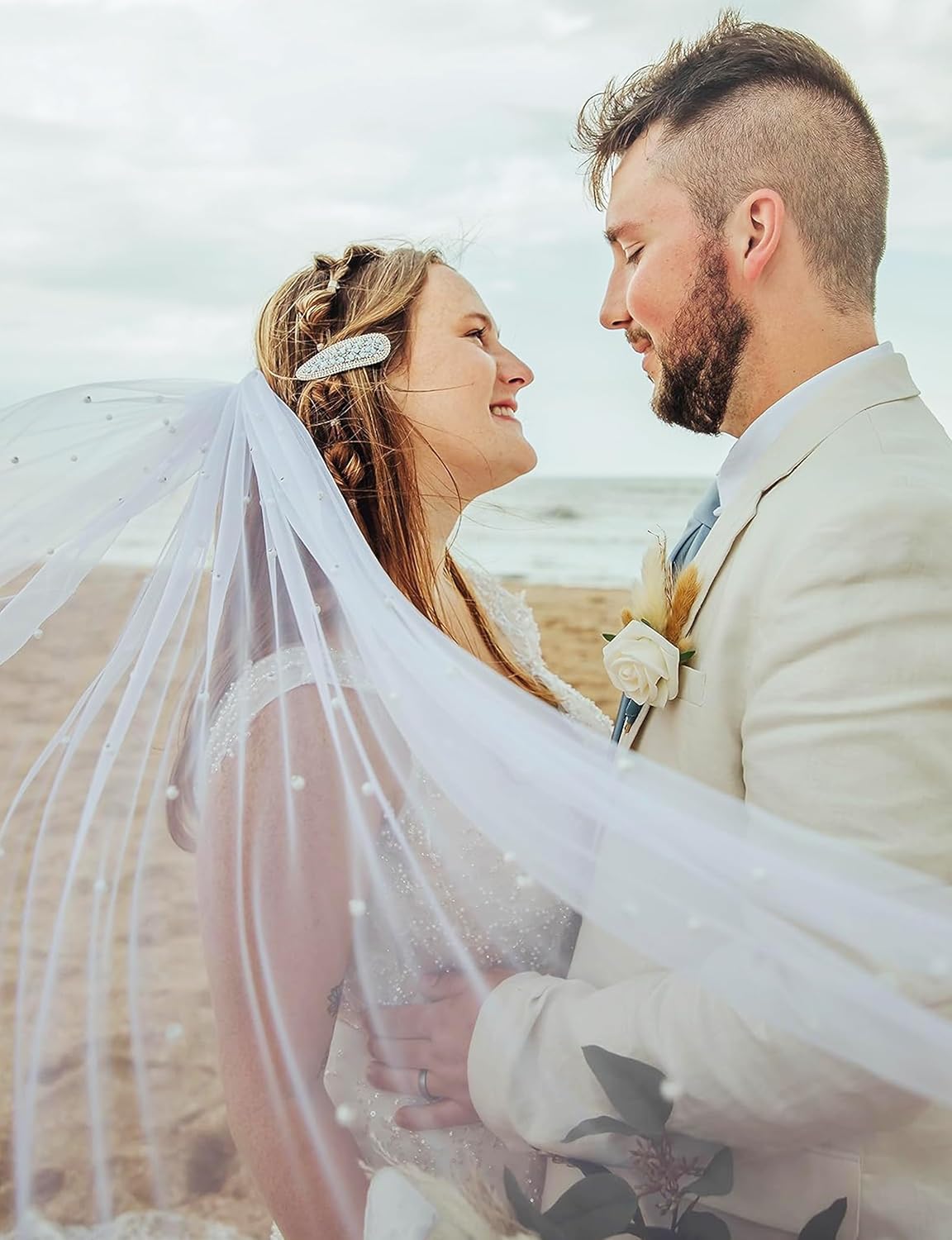 Lovasy Pearl Wedding Bridal Veil 1 Tier Long Veils with Metal Comb– Premium Wedding Accessories for Brides Bachelorette Party