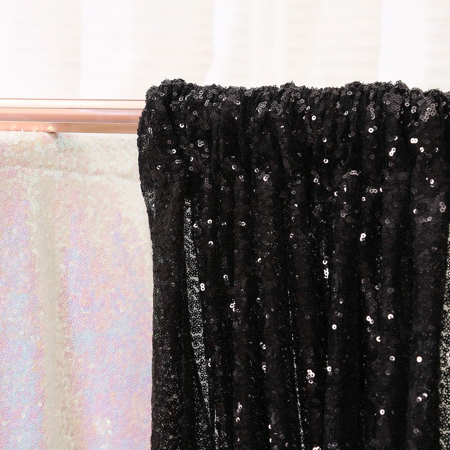 Poise3EHome 8FT x 8FT Black Sequin Backdrop Curtain Photography for Party Decoration, Black
