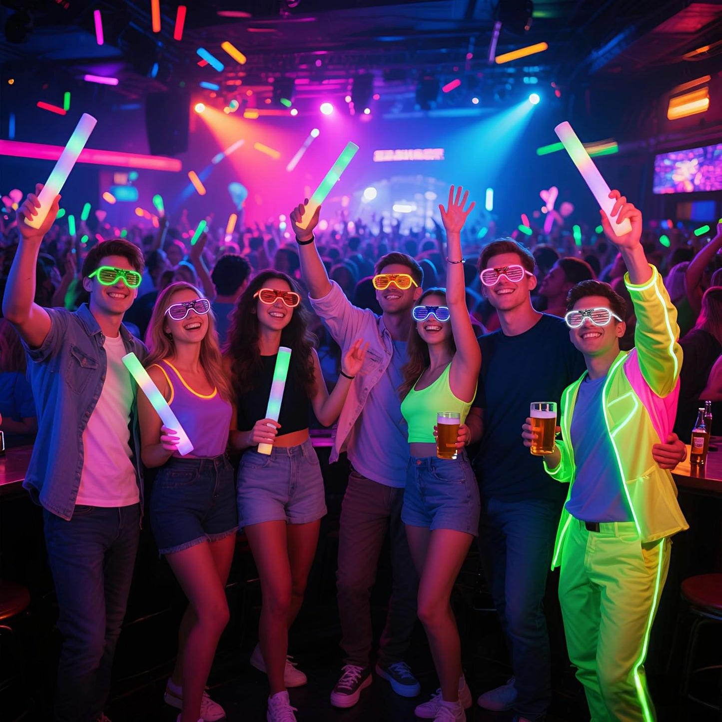 42 Packs LED Glasses 7 Neon Colors（ 2 NEW Neon Colors Added ）glow in the dark party supplies Favor for Kids Adult Glow sticks Light Up Glasses fit Holiday Birthday Valentine's Day Halloween Christmas