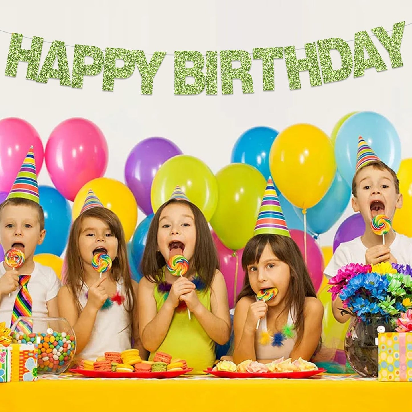 BEISHIDA 116 PCS Glitter Grass green DIY Letter Banner Kit Make Your Own Banner，Including 111 Letters and Numbers 3 Rope and 9 Threading Device,Customized for Birthday Graduation Wedding Party Decor