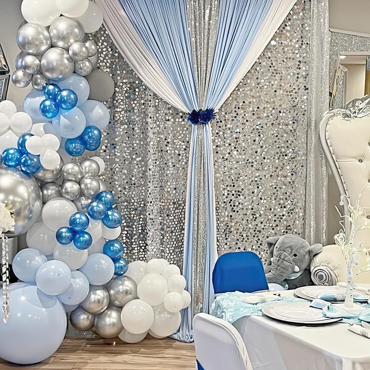 Silver Backdrop Curtain 4ftx8ft Seuin Backdrop Curtains Wedding Reception Cake Table Background Panels Wall Decor for Birthday Party