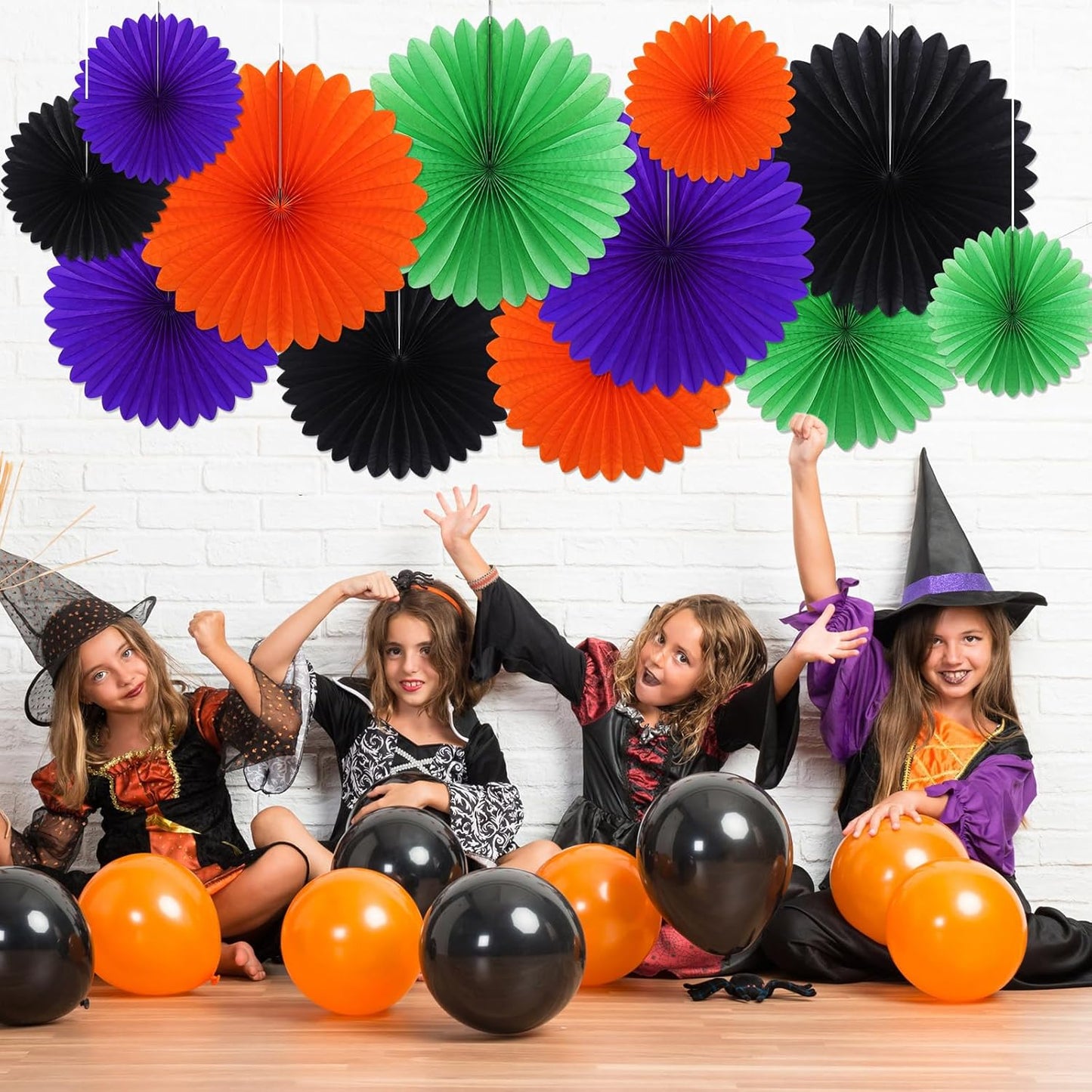 MotiMind 24 Pcs Halloween Paper Fans Party Decorations Black Orange Purple Green Hanging Honeycomb Ceiling Wall Decor Background Decoration for Birthday Wedding Baby Bridal Shower Engagement