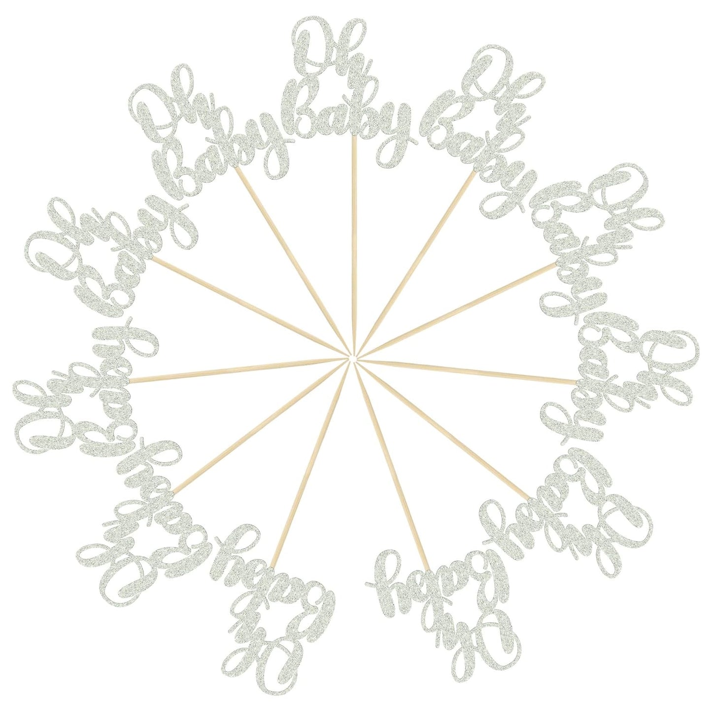 Gyufise 36 Pack Oh Baby Cupcake Toppers Silver Glitter Baby Shower Cupcake Picks Boys Girls Birthday Party Cake Decorations