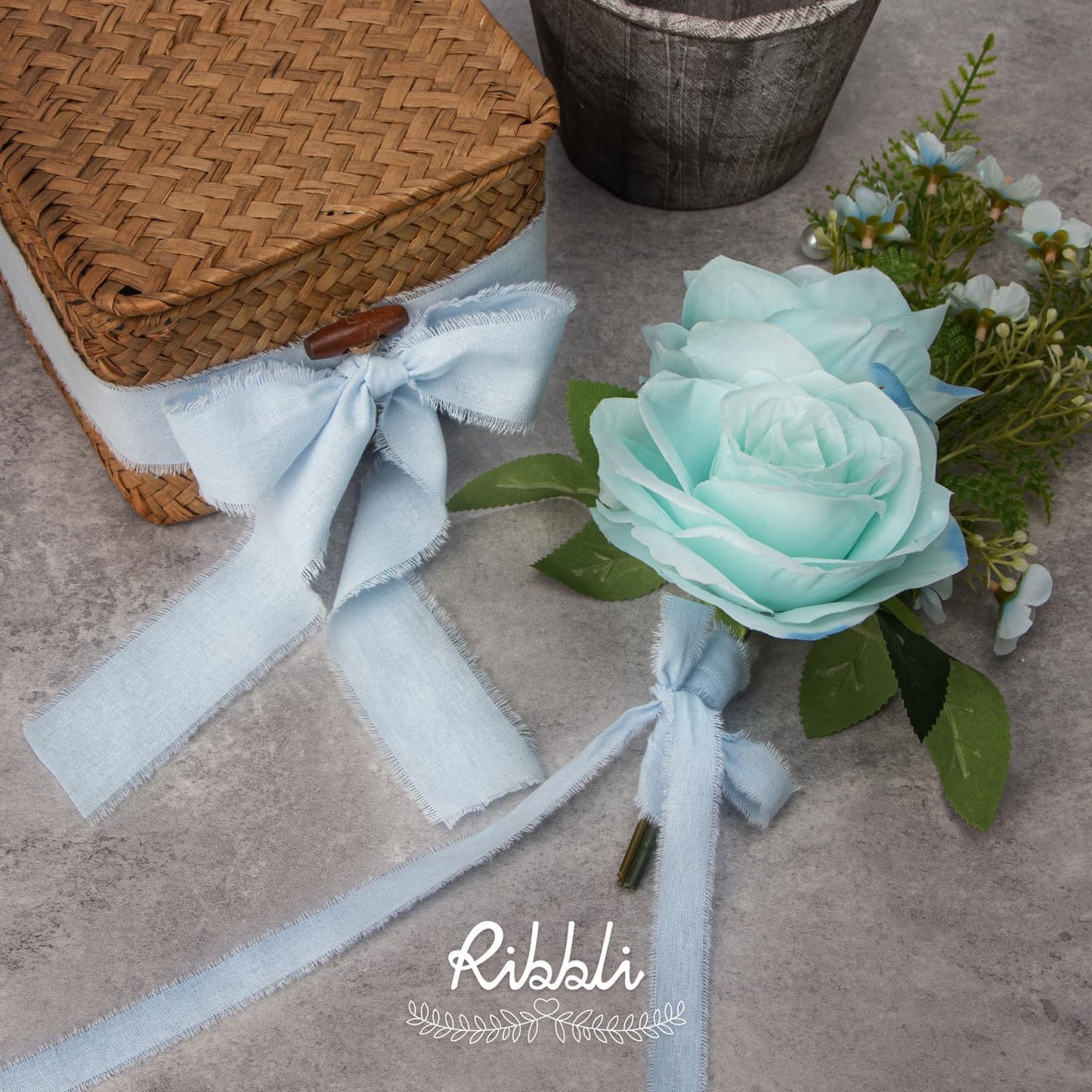 Ribbli 3 Rolls Light Blue Ribbon 1.5 Inch x 18Yards Handmade Cotton Frayed Fringe Ribbons for Gift Wrapping Wedding Invites Bridal Bouquets Baby Shower DIY Crafts Home Decor