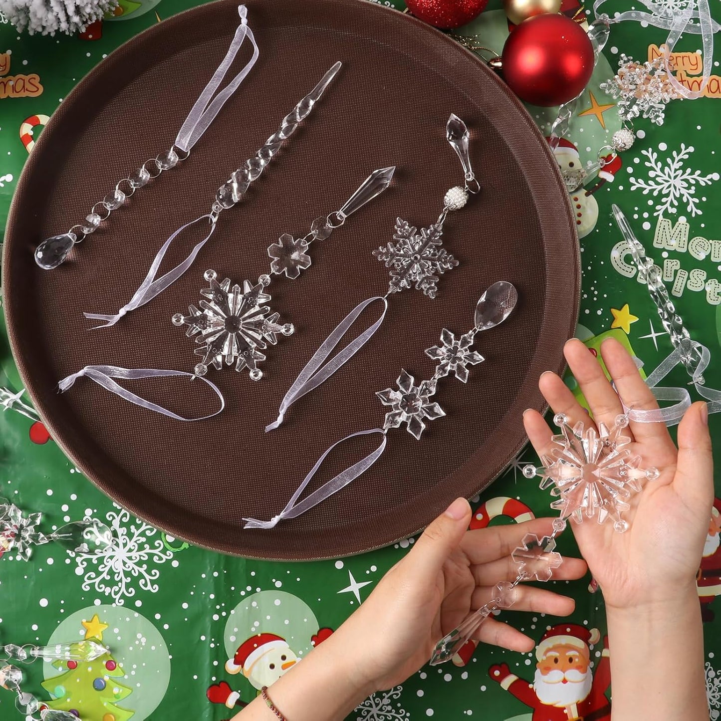 AuroTrends Christmas Tree Decorations 18Pcs, Acrylic Crystal Ornaments for Christmas Tree- Hanging Christmas Snowflake Decorations for Christmas Tree Ornaments