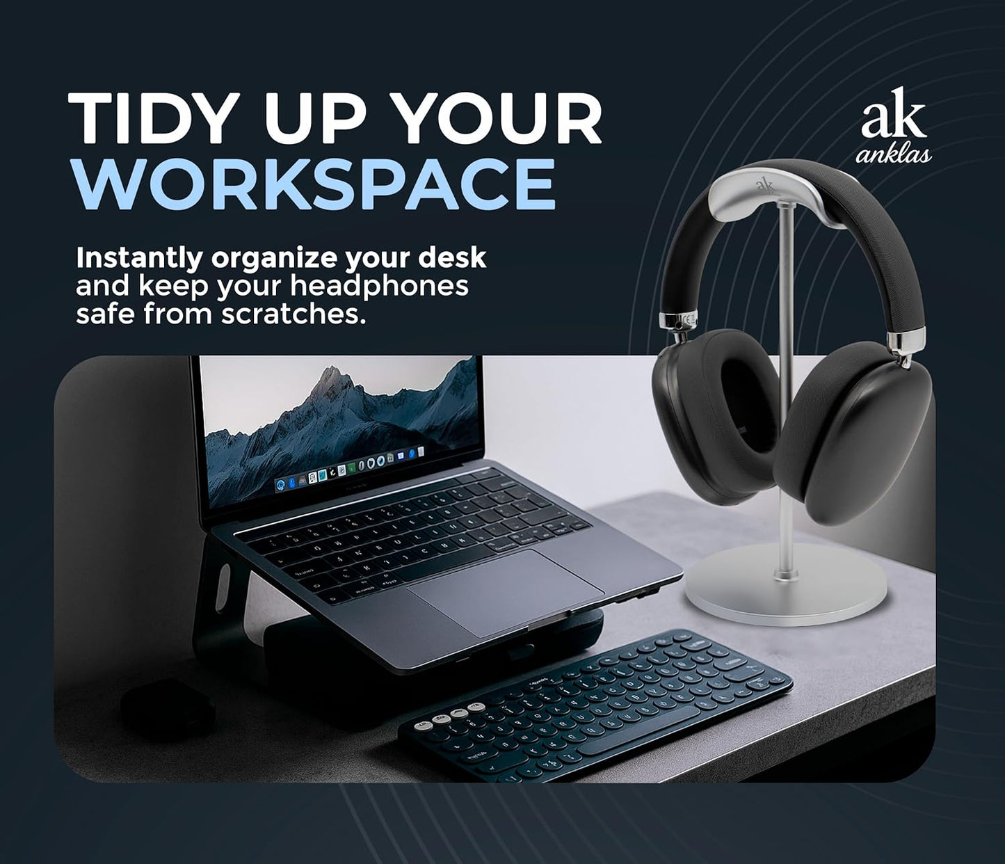 Headphone Stand for Desk – Premium & Minimalist Headset Holder with Round or Oval Base for Gaming, Office & Home (Silver, Standard)