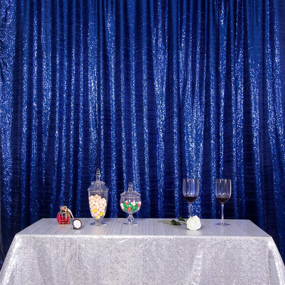 SquarePie Sequin Backdrop Not See Through Thick Stain Background for Photography Glitter Curtain Party 7FT x 7FT Navy Blue