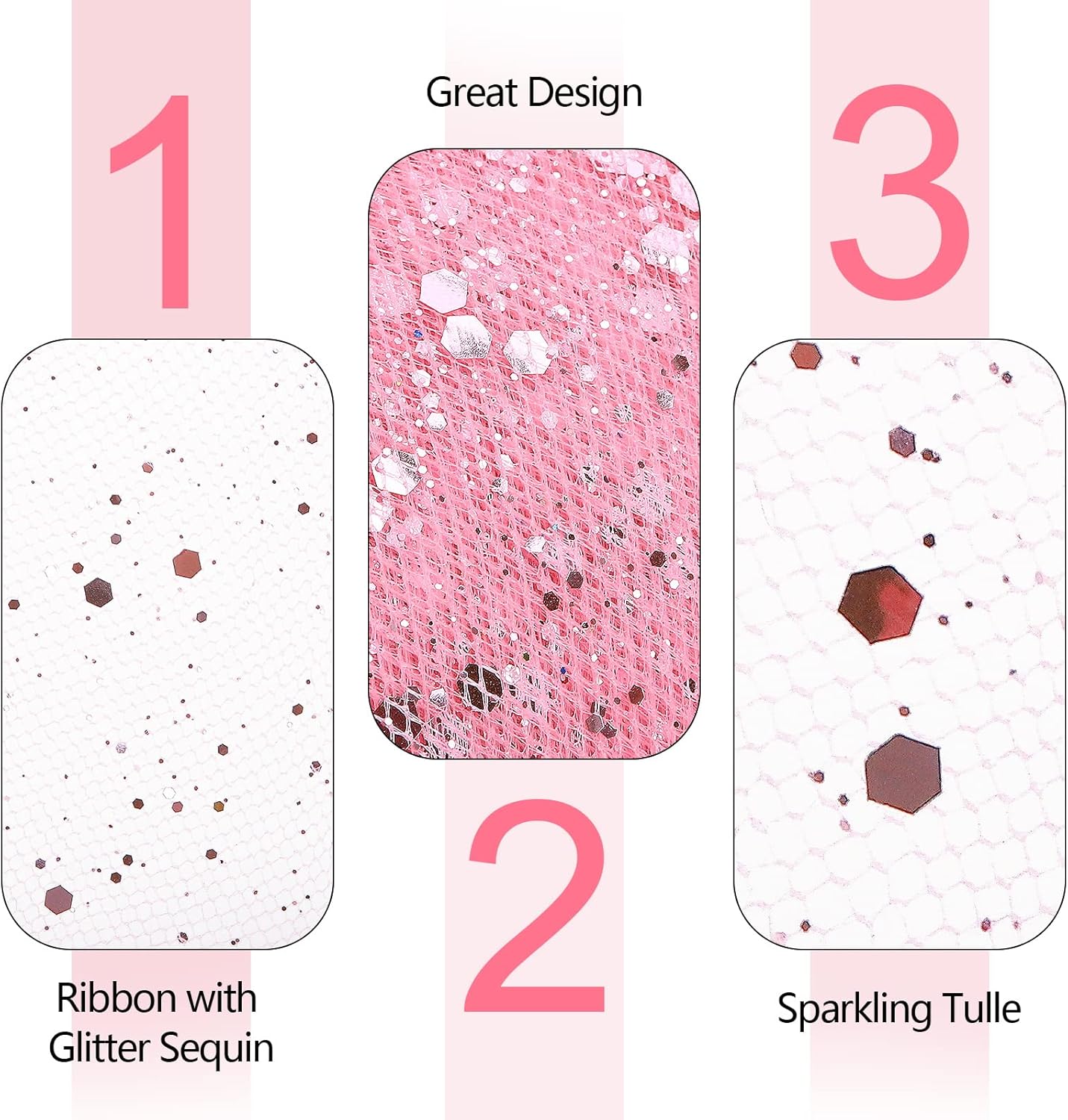 Glitter Tulle Rolls, 6” by 50 Yards (150FT) Sparkling Tulle Spool Ribbon Sequin Tulle Netting Fabric for Tutu Skirt Wedding Birthday Baby Shower (Pink)