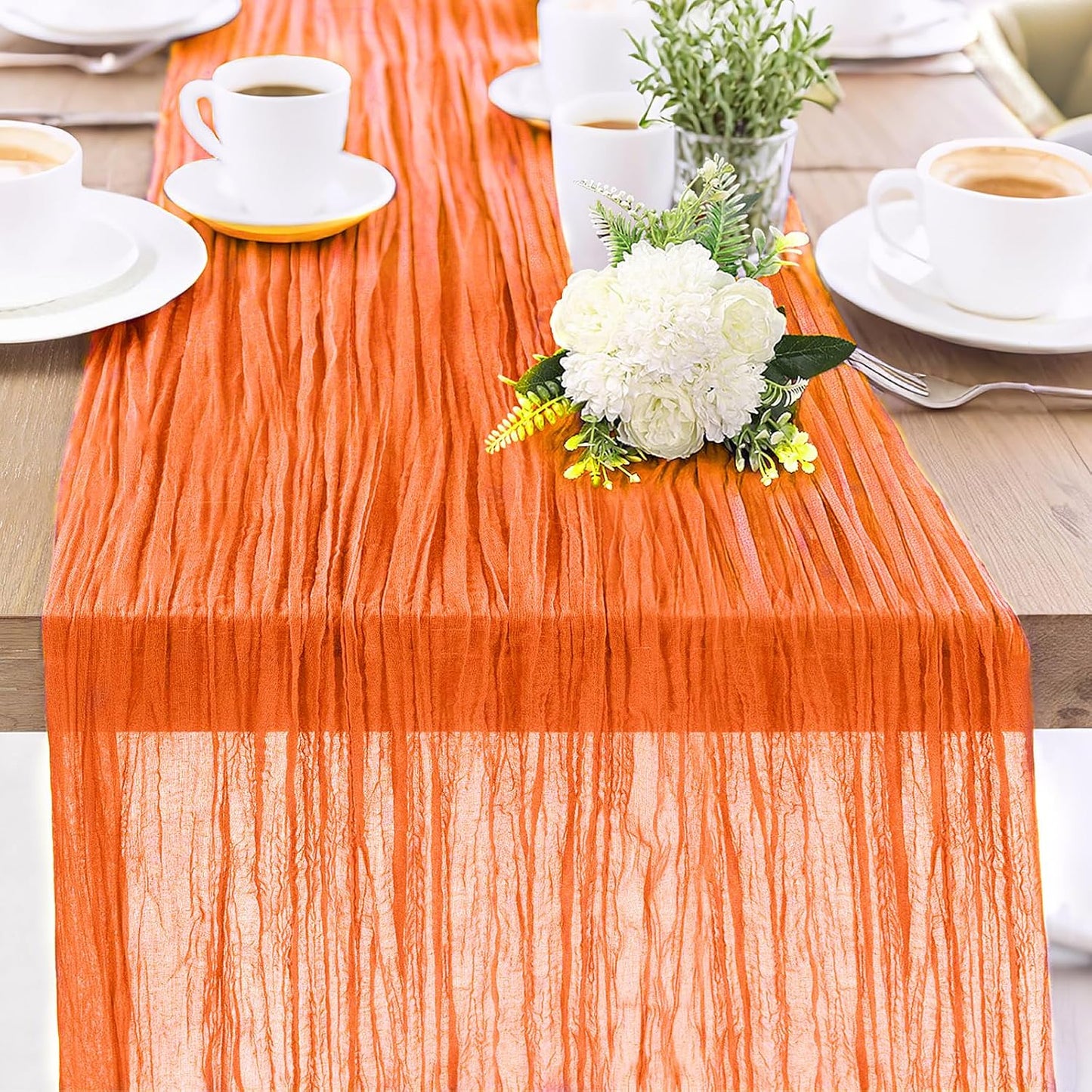 1-Pack Orange Cheesecloth Table Runners – 10FT (35x120 Inch) Boho Rustic Gauze Fabric Cheese Cloth Table Runner for Weddings, Baby Showers, Bridal Shower, Farmhouse & Birthday Party Decor