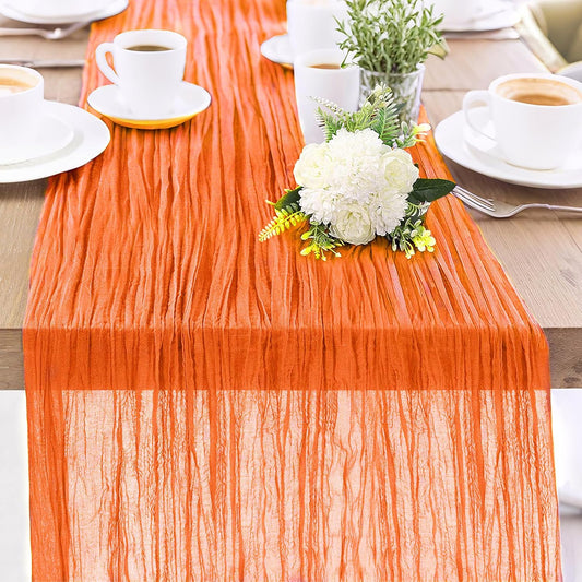 1-Pack Orange Cheesecloth Table Runners – 10FT (35x120 Inch) Boho Rustic Gauze Fabric Cheese Cloth Table Runner for Weddings, Baby Showers, Bridal Shower, Farmhouse & Birthday Party Decor