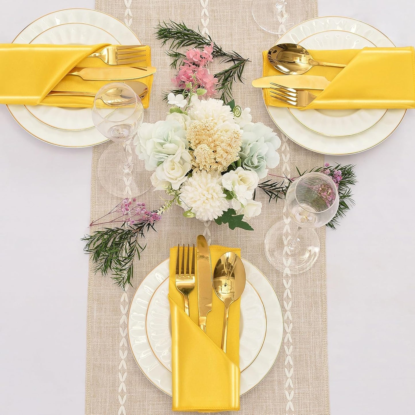 50 Pieces Gold Satin Napkins, 17" x 17" Square Table Napkins, Silky Soft Smooth Washable Napkins for Restaurant, Weddings, Dinner, Party Decoration