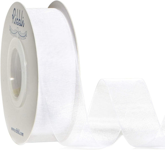 Ribbli White Sheer Organza Ribbon,1 Inches x Continuous 50 Yard Use for Gift Wrapping,Bouquet Wrapping,Wedding Decoration,All Crafting and Sewing