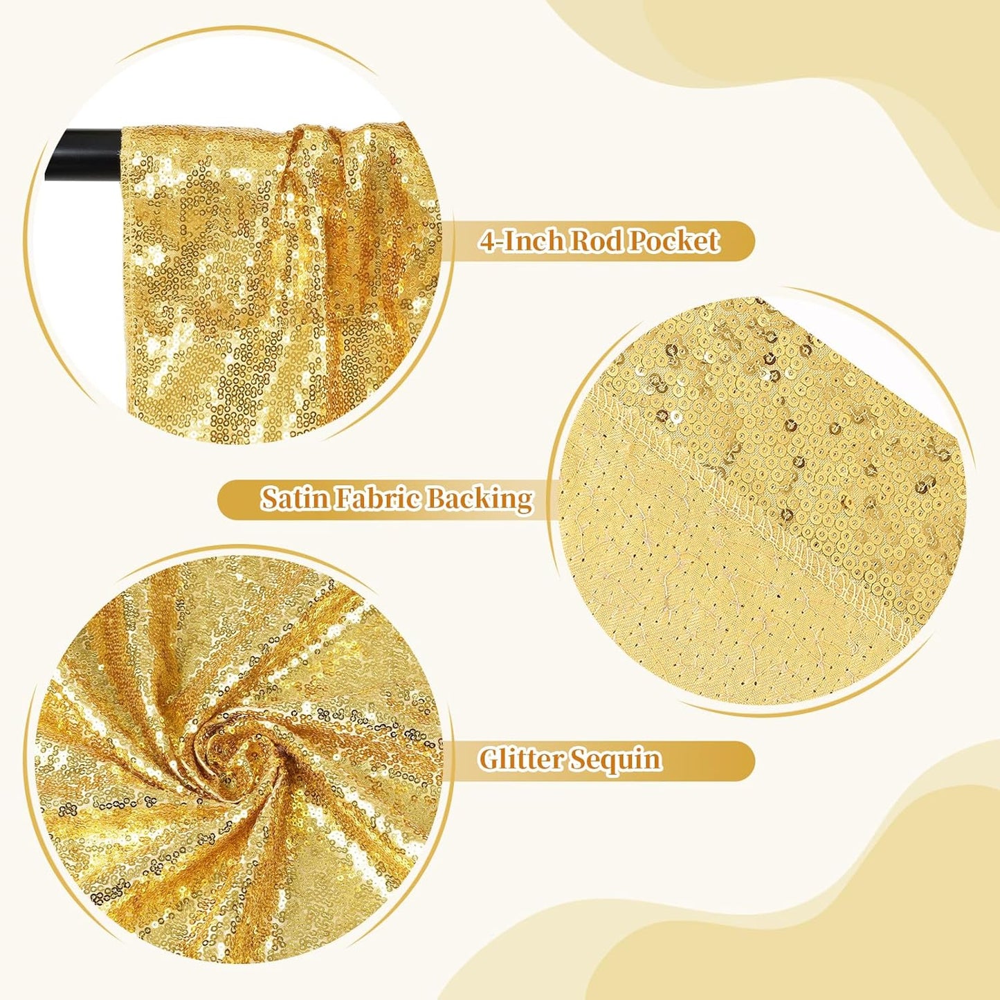 SquarePie Sequin Backdrop Curtain Not See Through Background for Wedding Party 7FT x 7FT Gold