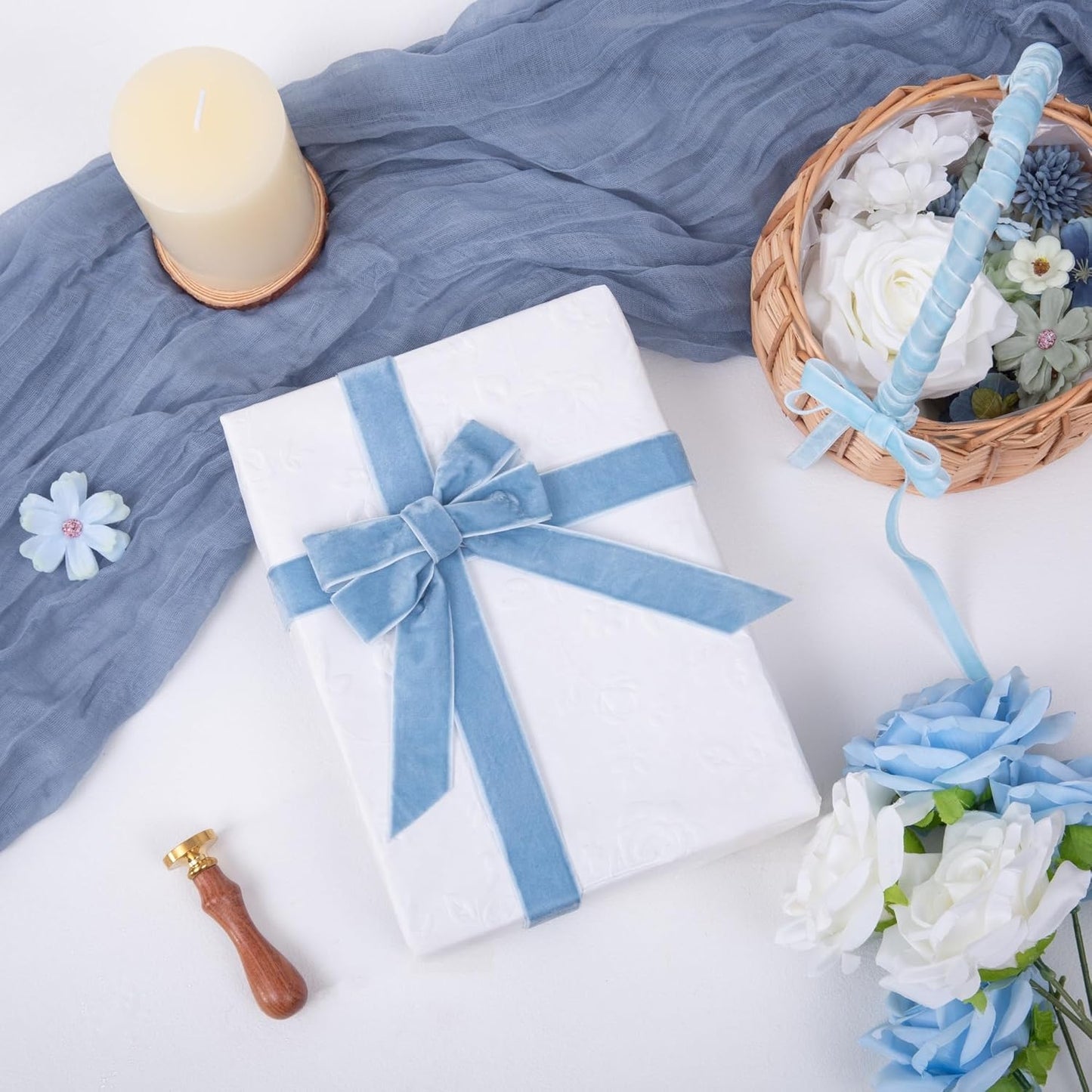 Vintage Dusty Blue Velvet Ribbon Christmas Ribbon for Gift Wrapping Crafts Christmas Tree Ornaments Garland Decorations, 1 Inch X 25Yd