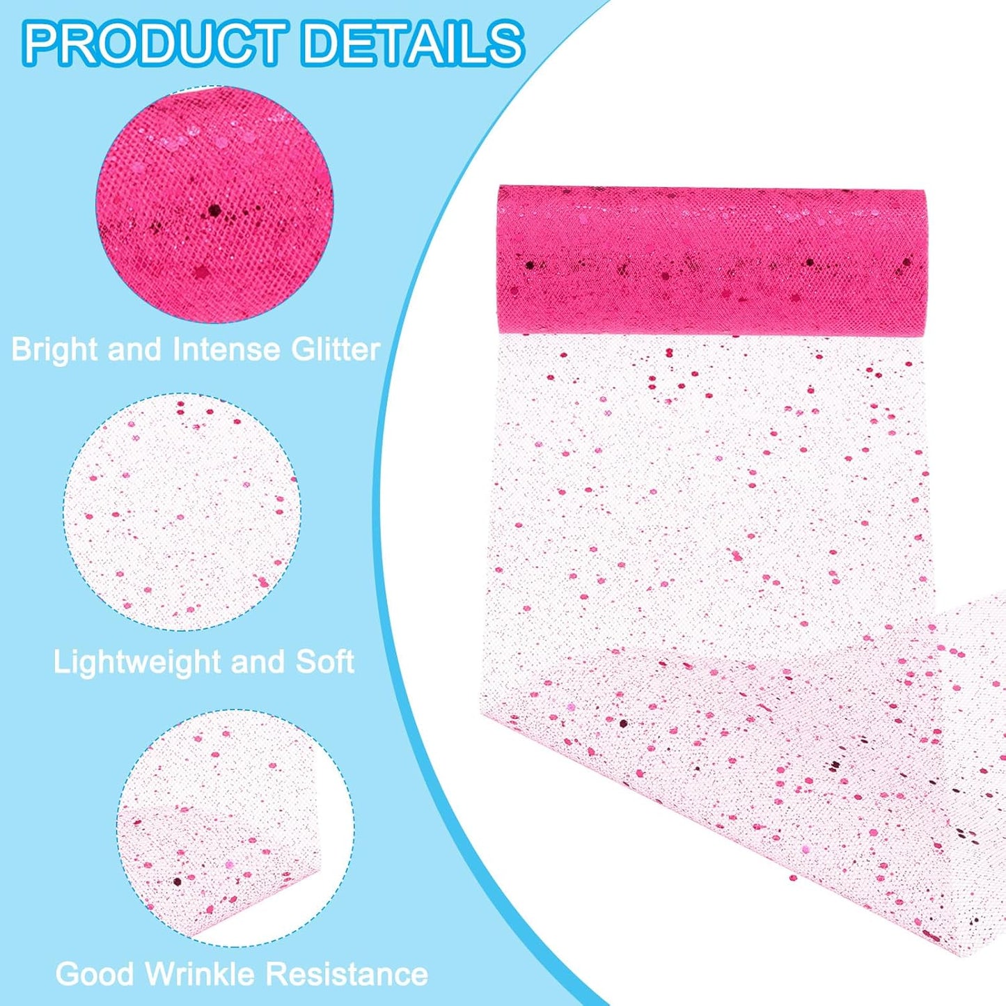PATIKIL Tulle Fabric Rolls, 6 Inch by 10 Yards Fabric Spool Tulle Sparkling Ribbon Netting Sequin for DIY Tutu Skirts Crafts Wedding Party Decorations, Hot Pink